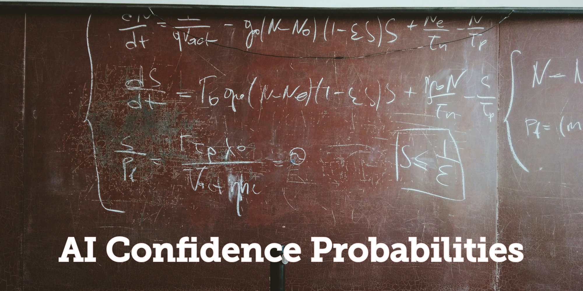 Mathematical equations written in white chalk on a dark reddish-brown chalkboard with the text \